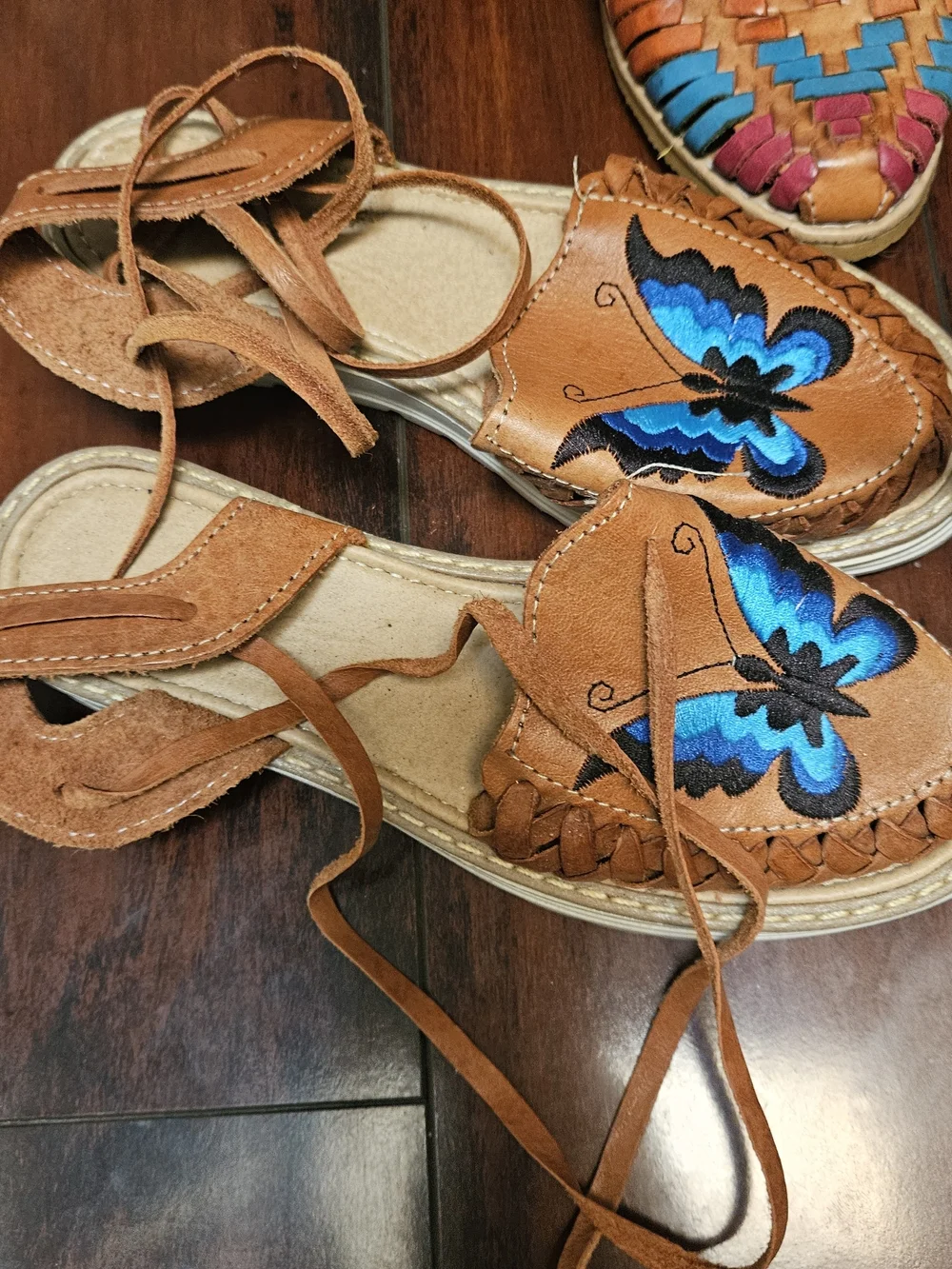 Handwoven Kids Huarache Sandals in Tan, White and Multicolor
